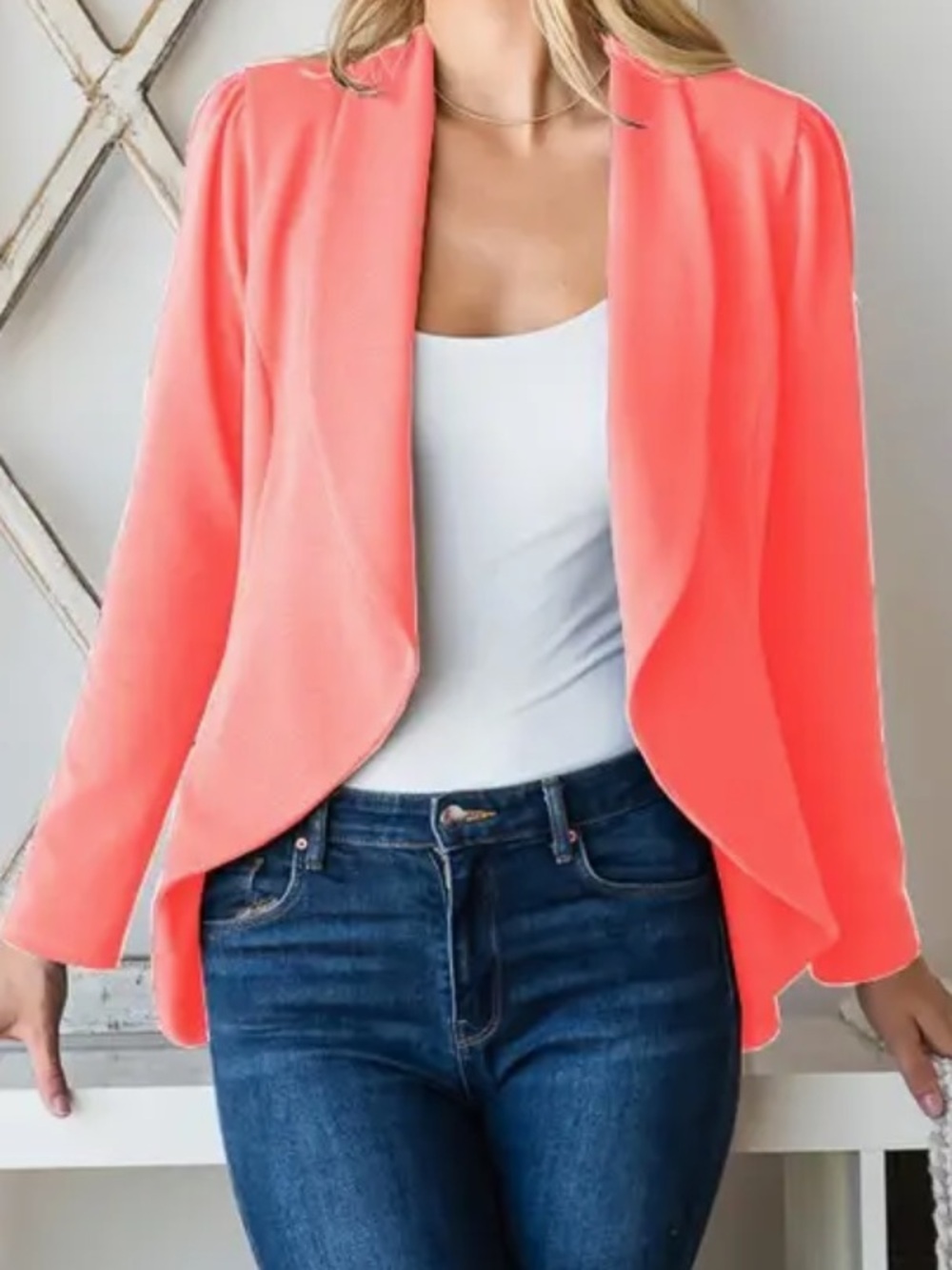 HEIMISH USA Bright Orange Draped Open-Front Blazer